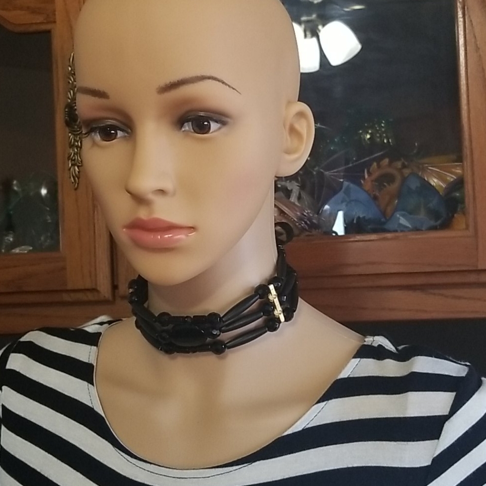 Handmade Black Choker Necklace - 13"